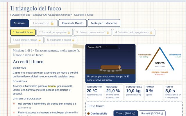 Schermata dell'app Il triangolo del fuoco